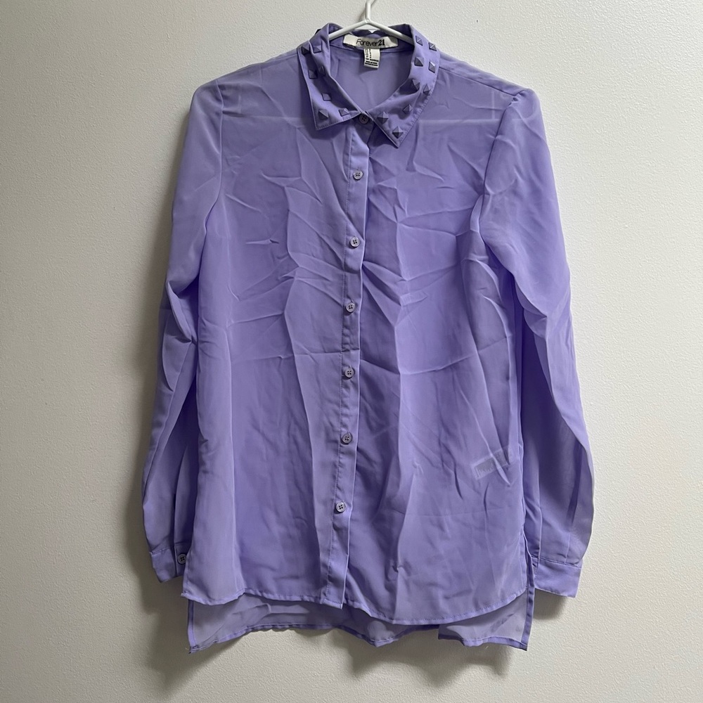 Forever 21 Chiffon Shirt with Monochromatic Studded Collar S